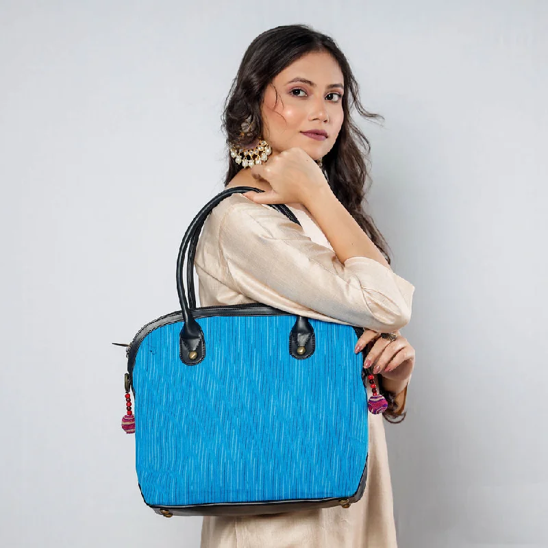Rustic Bags For Outdoor And Nature-Inspired Looks Blue - Handcrafted Woven Ikat Cotton Shoulder Bag