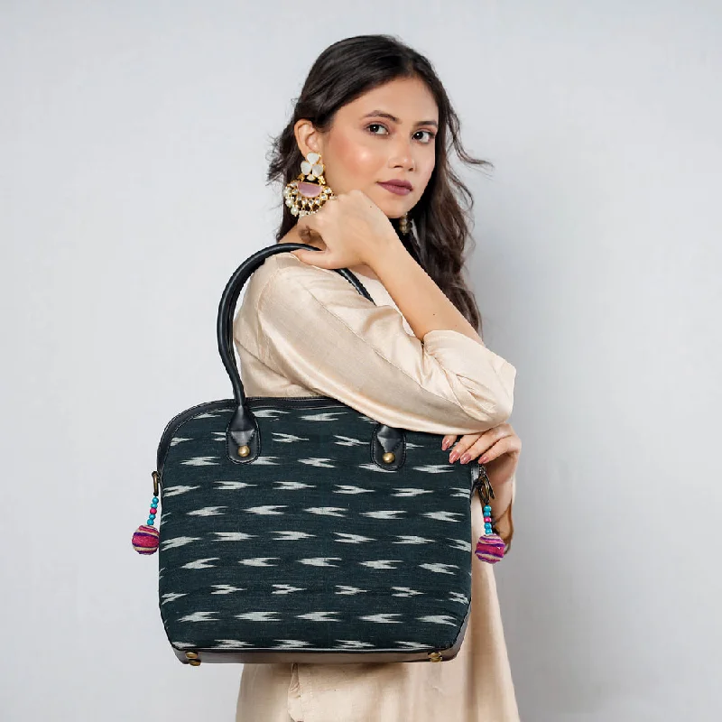 Elegant Bags For Formal Events And Luxury Occasions Green - Handcrafted Woven Ikat Cotton Shoulder Bag