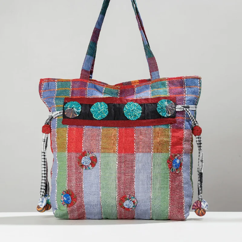 Functional Bags For Busy Moms And Dads Multicolor - Gamcha Fabric Hand Embroidered Shoulder Bag