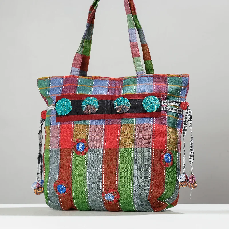 Luxury Bags With Premium Materials And Craftsmanship Multicolor - Gamcha Fabric Hand Embroidered Shoulder Bag