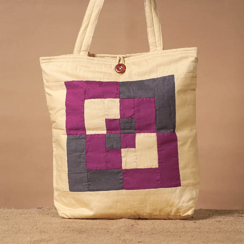 Handbag For Fashion Beige - Patchwork Quilted Cotton Square N Square Shoulder Bag