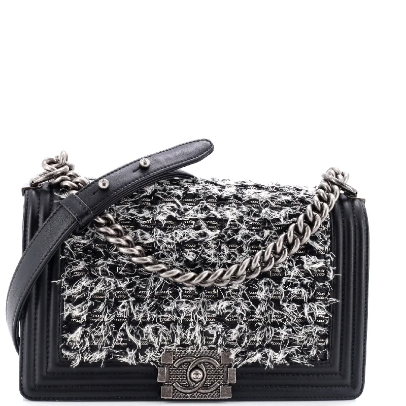 Uxury Designer Handbag Brands Boy Flap Bag Braided Tweed Old Medium
