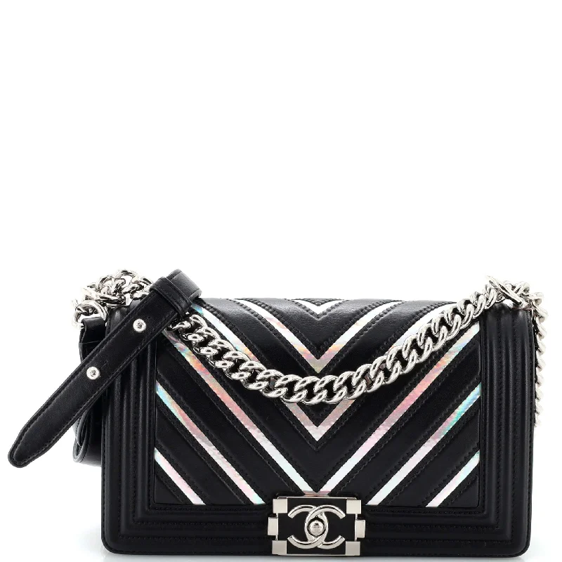 Holiday Gift Bags For Christmas Boy Flap Bag Chevron Lambskin with Holographic PVC Old Medium