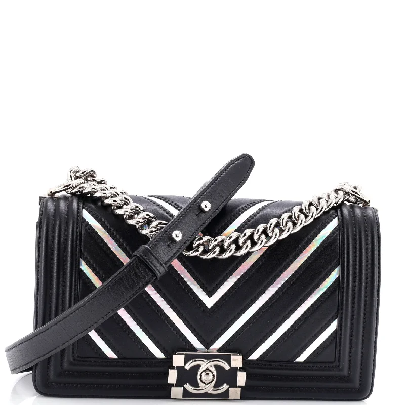 Trendy Bags For Women And Men In 2025 Boy Flap Bag Chevron Lambskin with Holographic PVC Old Medium