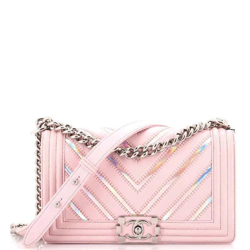 Luxurious Bags With Limited-Time Offers Boy Flap Bag Chevron Lambskin with Holographic PVC Old Medium