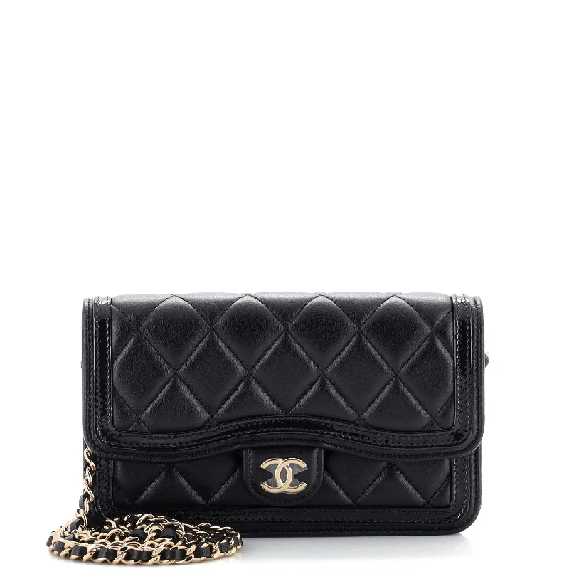 Luxury Bags On Sale CC Constrast Trim Flap Phone Holder with Chain Quilted Lambskin with Patent