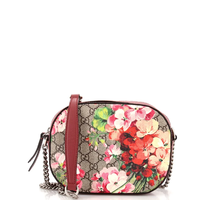 Lightweight And Functional Bags For Travel And Work Chain Crossbody Bag Blooms Print GG Coated Canvas Mini