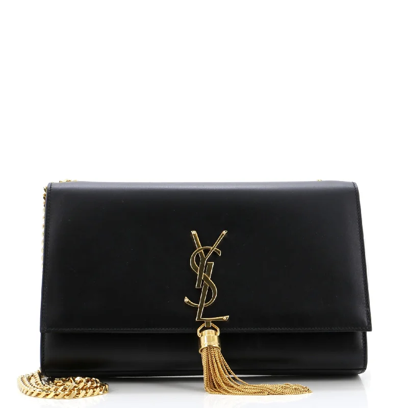 Bold Fashionistas Classic Monogram Tassel Crossbody Bag Leather Medium