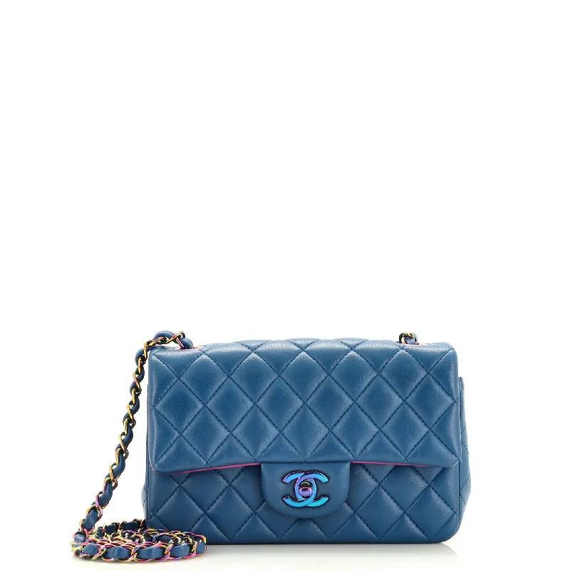 Handbag For Women Classic Single Flap Bag Quilted Lambskin with Rainbow Hardware Mini
