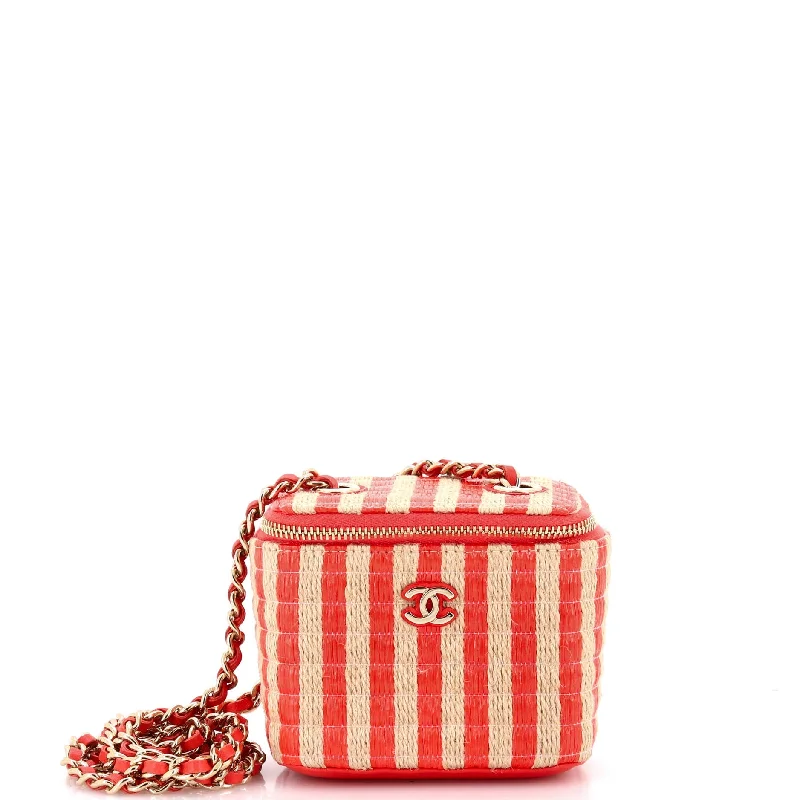 Vintage Bags For Retro And Classic Fashion Lovers Classic Vanity Case with Chain Striped Raffia and Jute Mini