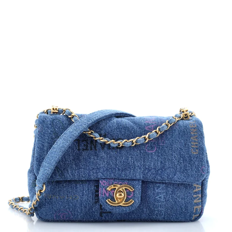 Designer Bags For Luxury Collectors Denim Mood Flap Bag Logo Printed Quilted Denim Small