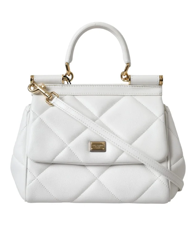 Trendy Bags For Teenage Girls Dolce & Gabbana White Quilted Leather SICILY Shoulder Purse Satchel Bag