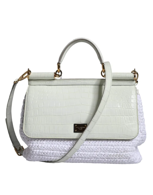 Flash Sale On Premium Bags Dolce & Gabbana White Rafia Leather SICILY Crossbody Bag