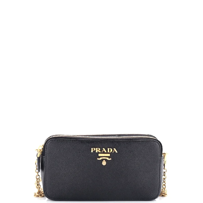 Cyber Monday Discounts On Bags Double Zip Wallet on Chain Crossbody Saffiano Leather Mini