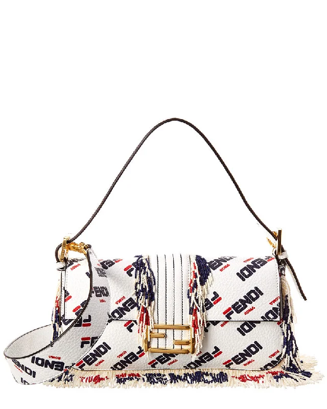 Wholesale Bags For Resellers FENDI Baguette Logo Leather Shoulder Bag, White