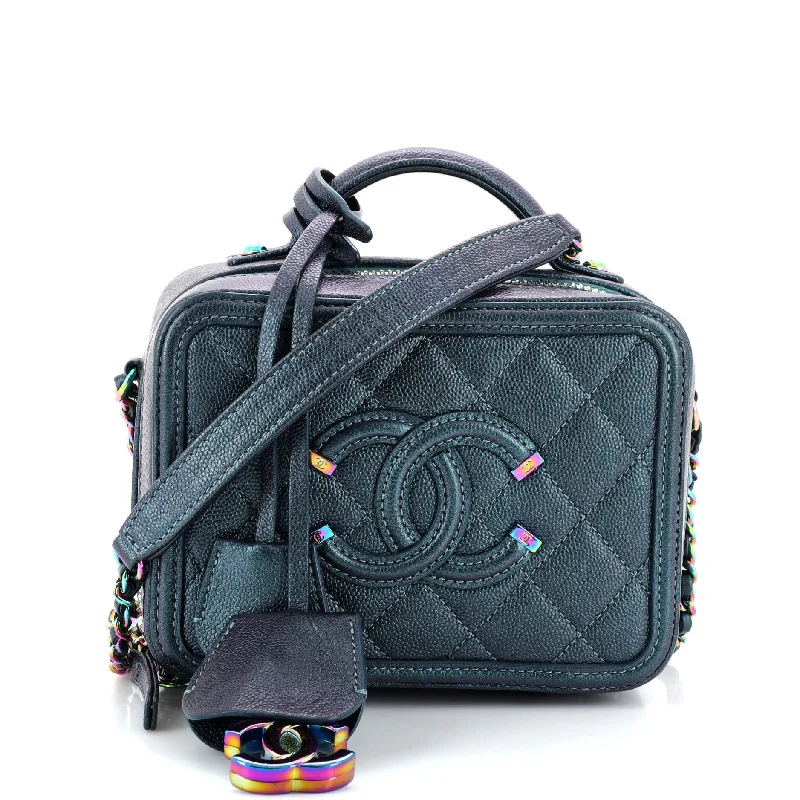 Luxury Bags For Working Professionals Filigree Vanity Case Quilted Iridescent Caviar Small