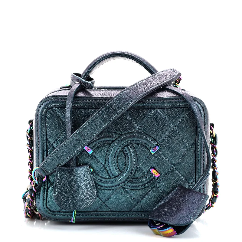 Urban Bags For City Life And Streetwear Fashion Filigree Vanity Case Quilted Iridescent Caviar Small