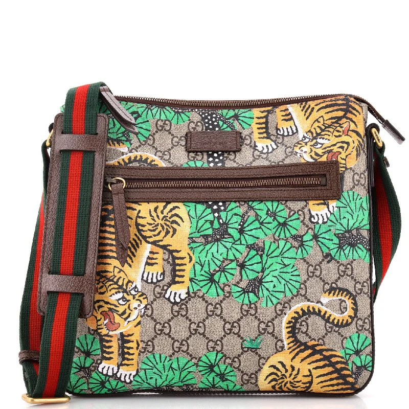 Cozy Handbags With Clearance Prices Front Zip Messenger Bengal Print GG Coated Canvas Medium