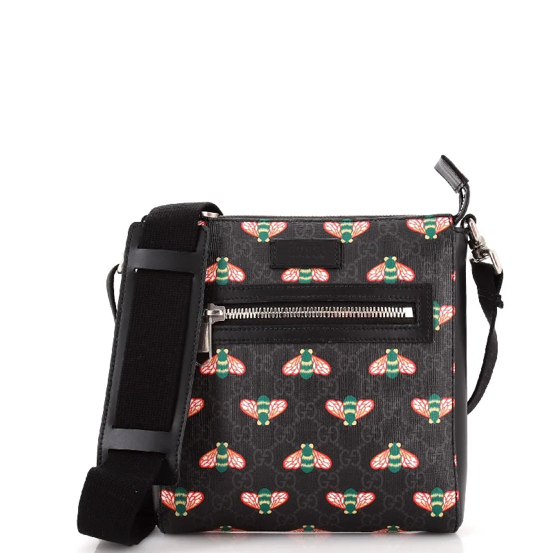 Bags With Discounts Front Zip Messenger Bestiary Bee Print GG Coated Canvas Small