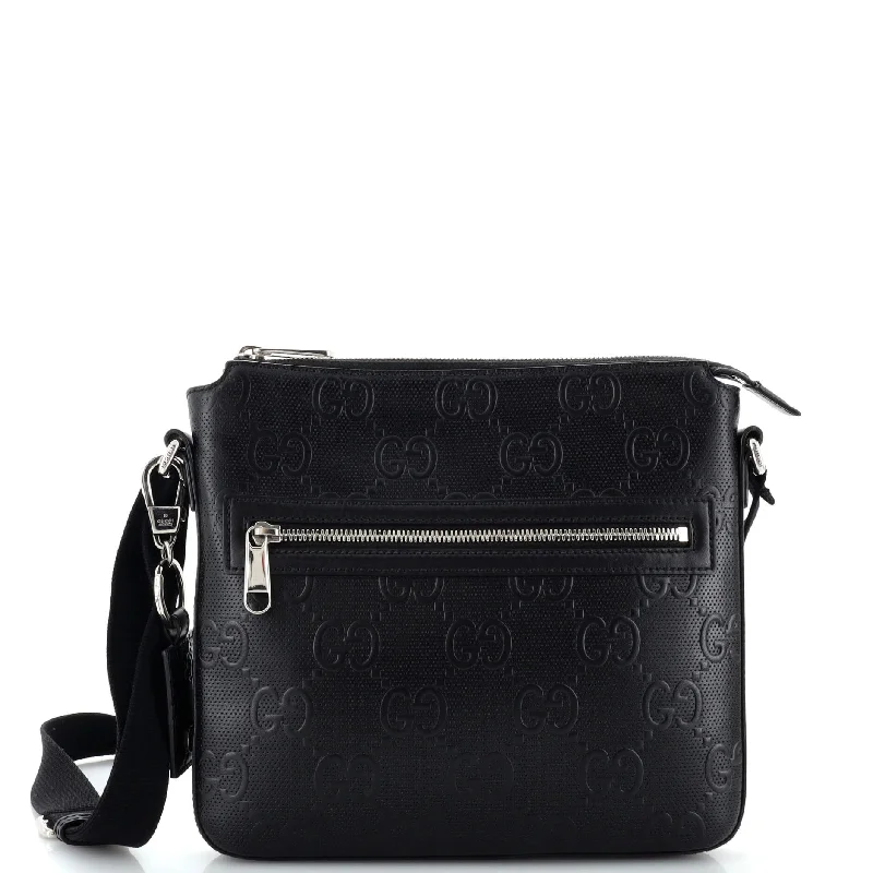 Luxury Bags With Premium Materials And Craftsmanship Front Zip Messenger GG Embossed Perforated Leather Small