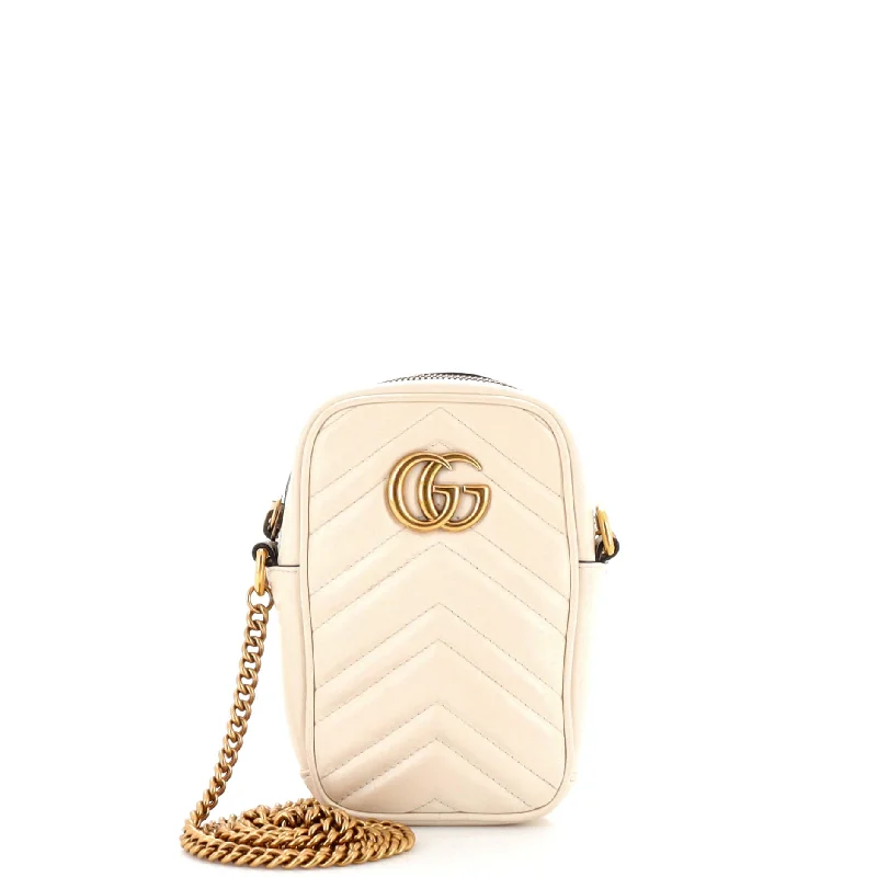 Bold Fashionistas GG Marmont Vertical Phone Crossbody Bag Matelasse Leather Mini