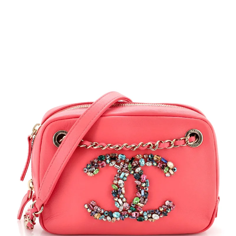 Luxurious But Budget-Friendly Bags Giant Crystal CC Camera Bag Embellished Lambskin Small