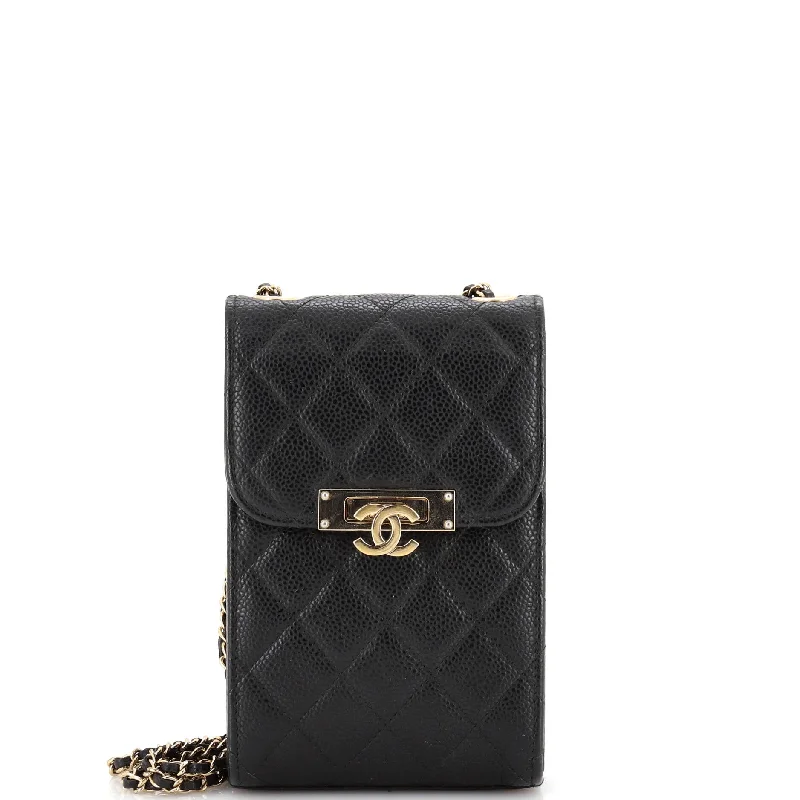 Glamorous Bags For Evening Events And Parties Golden Class Phone Holder Crossbody Bag Quilted Caviar