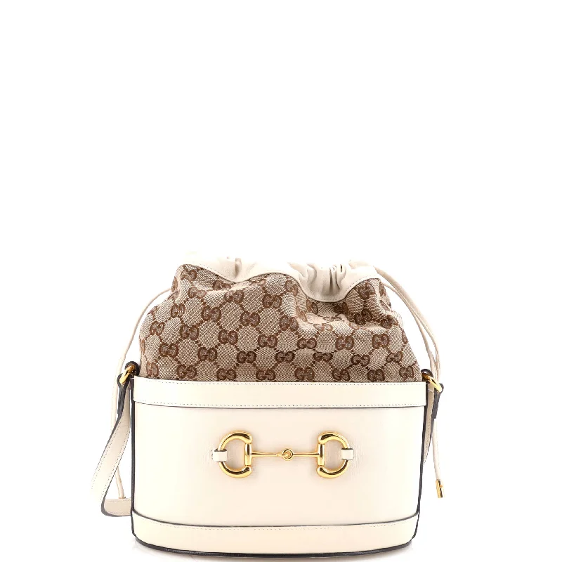 Trendy And Discounted Designer Handbags Horsebit 1955 Bucket Crossbody Bag Leather and GG Canvas Small