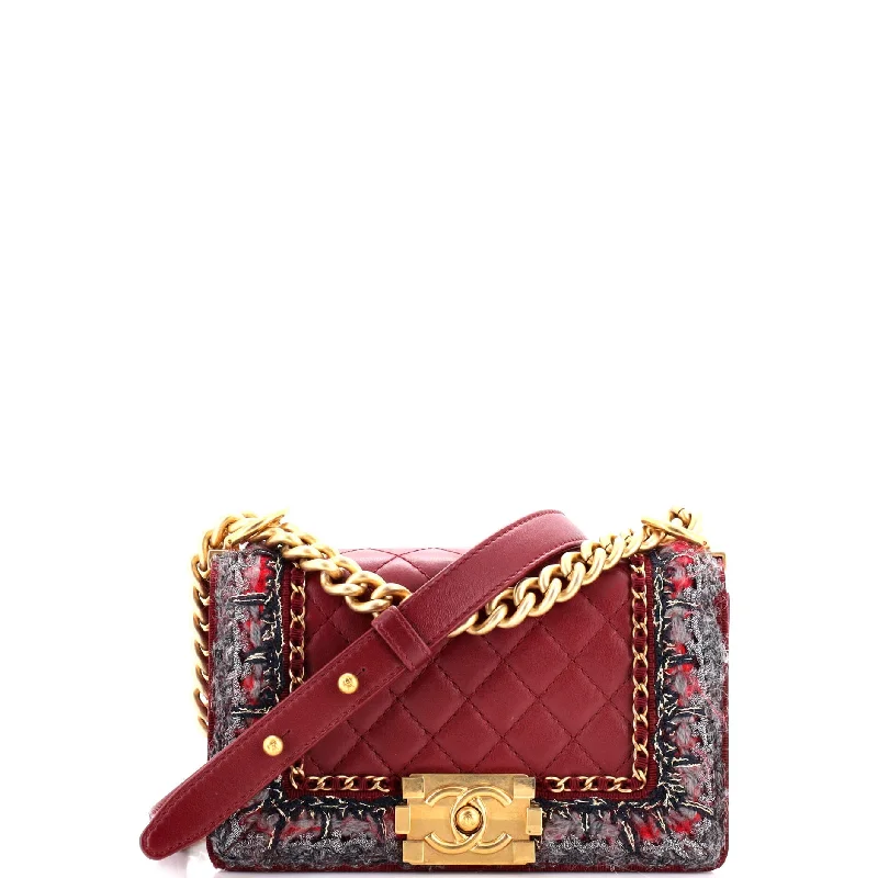 Scratch-Resistant And Luxury Sale Bags Jacket Boy Flap Bag Quilted Lambskin with Tweed Small