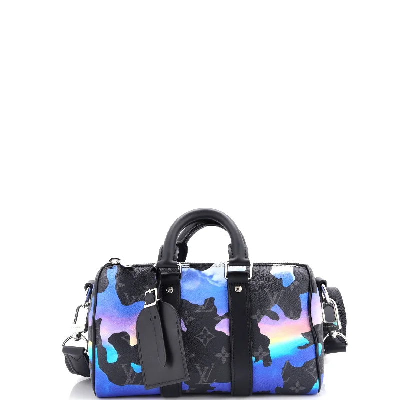 Minimalist Leather Bag For Modern Aesthetics Keepall Bandouliere Bag Sunset Monogram Eclipse Canvas 25