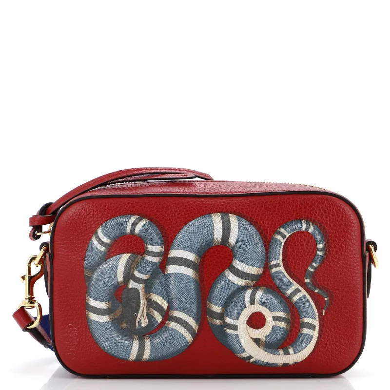 Vintage-Inspired Kingsnake Double Zip Camera Bag Printed Leather