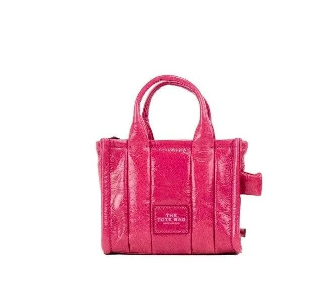 Anti-Theft And Budget-Friendly Bags Marc Jacobs The Shiny Crinkle Micro Tote Magenta Leather Crossbody Bag Handbag