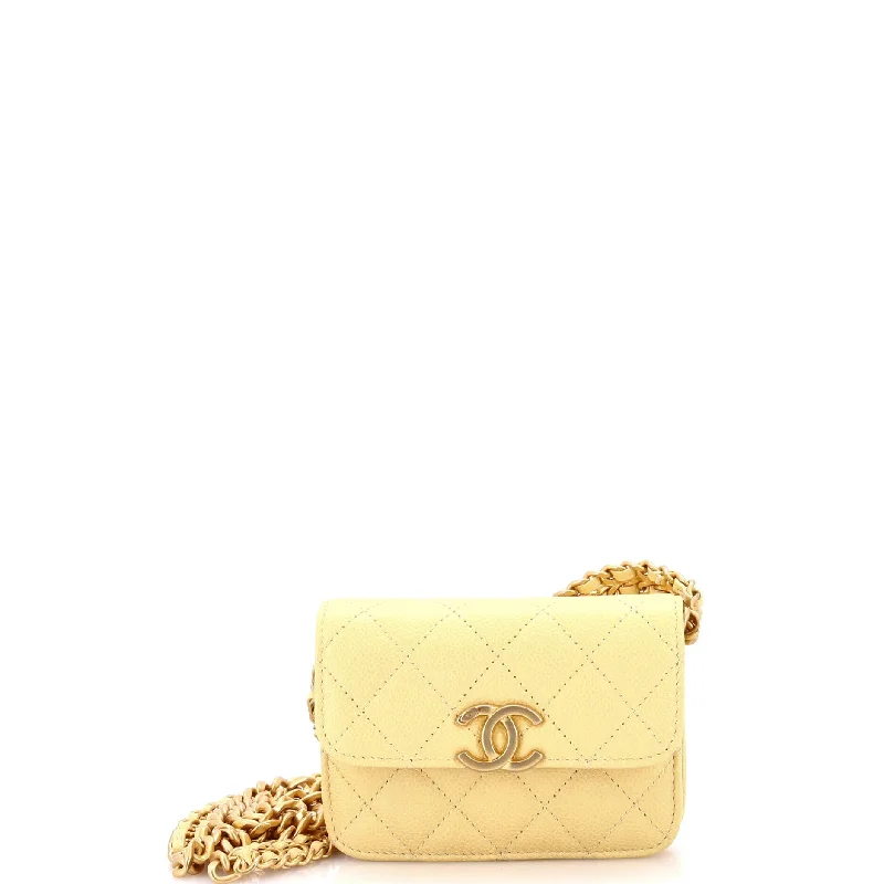 Stylish Bag For Women Melody Flap Card Holder on Chain Quilted Caviar