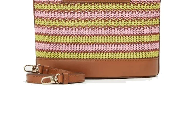 Bags For Personalized Gifts Mini Striped Raffia Leather Bag In Pink
