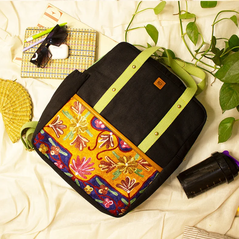 Black Friday Deals On Stylish Handbags Brown - Chain Stitch Hand Embroidery Canvas Frosty Backpack