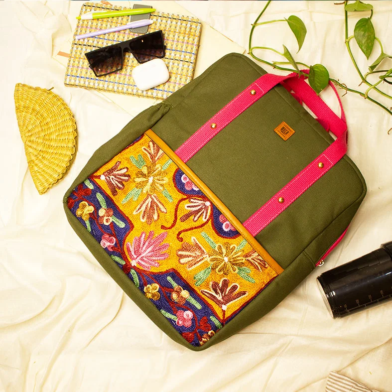 Affordable Bags For Budget Shoppers Green - Chain Stitch Hand Embroidery Canvas Minty Backpack