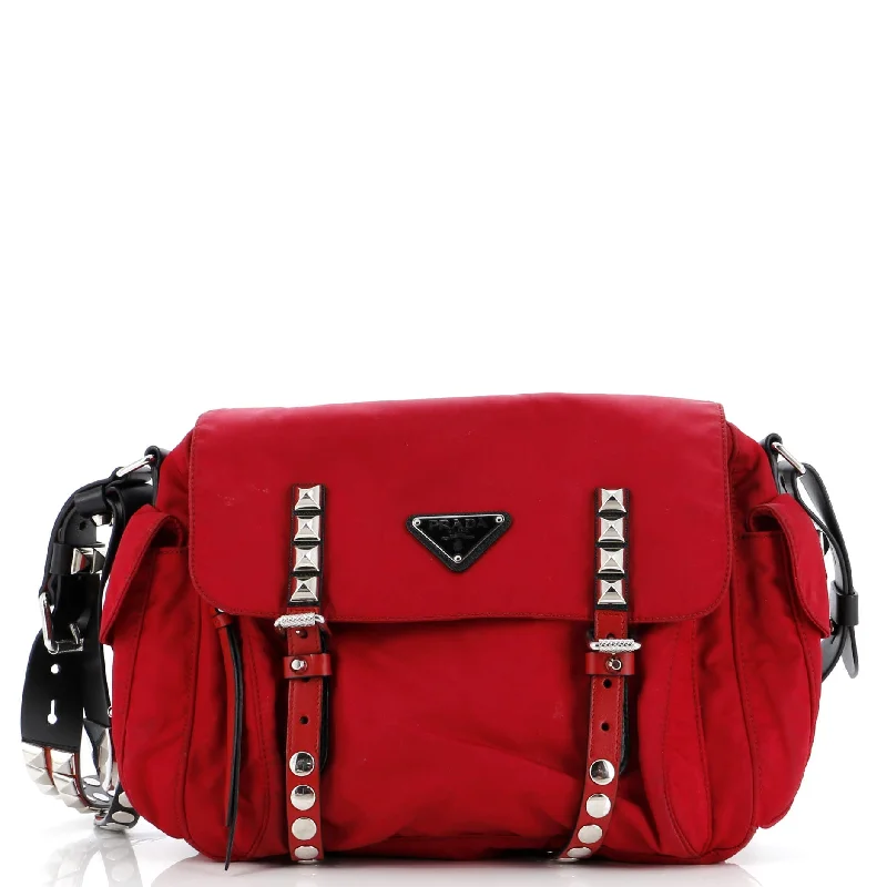 Affordable Bags For College Students On Sale New Vela Flap Messenger Bag Tessuto with Studded Leather Medium