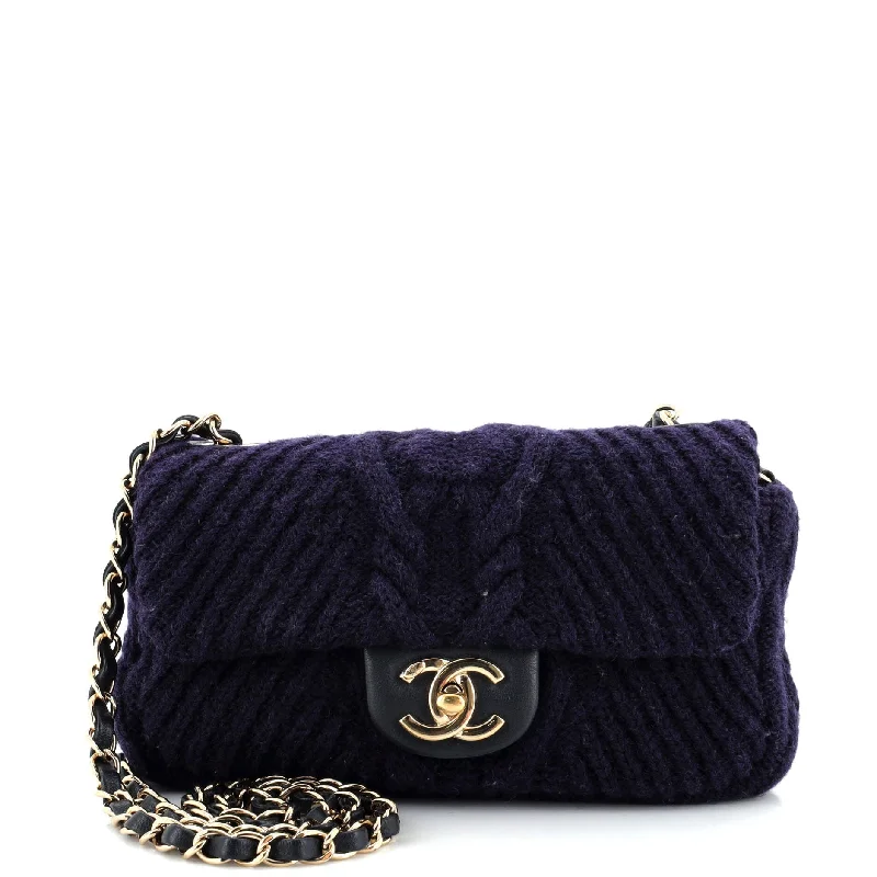 Discounted Designer Bags On Sale Paris-Hamburg Flap Bag Cable Knit Fabric with Calfskin Small