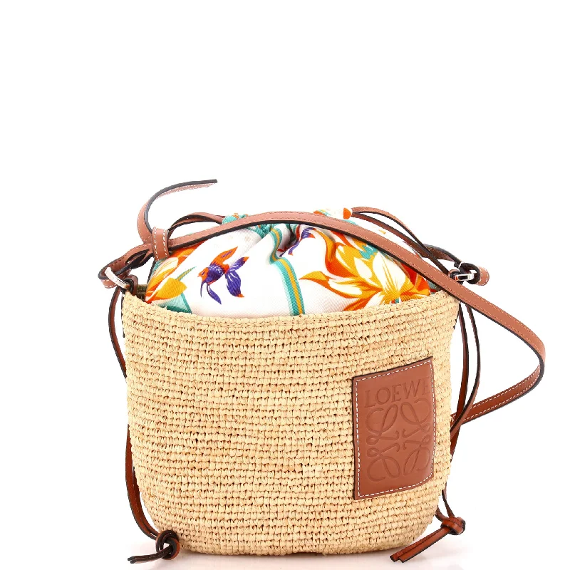 Glamorous Bags For Evening Events And Parties Paula's Ibiza Pochette Crossbody Bag Woven Raffia and Leather with Printed Canvas
