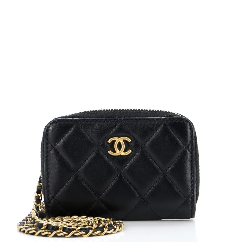 Bags For Urban And Trendy Looks Pearl Crush Zip Around Card Holder on Chain Quilted Lambskin