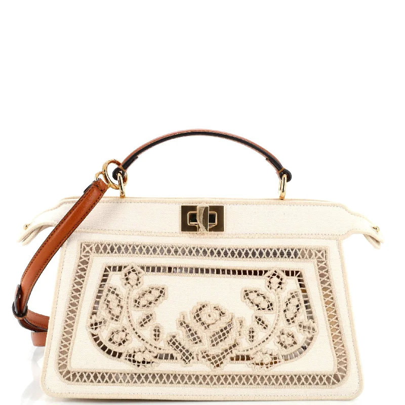 Discounted Designer Bags On Sale Peekaboo ISeeU Bag Floral Ajour Embroidered Canvas East West