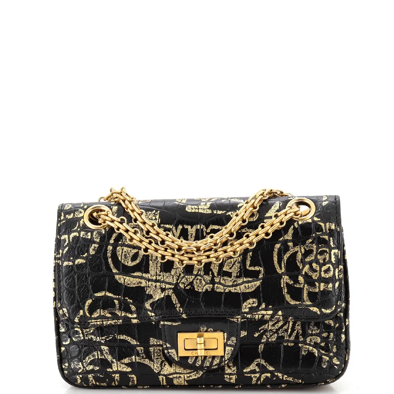 Lightweight And Functional Bags For Travel And Work Reissue 2.55 Flap Bag Graffiti Crocodile Embossed Calfskin Mini