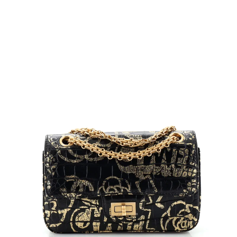 Bags For Outdoor Adventures Reissue 2.55 Flap Bag Graffiti Crocodile Embossed Calfskin Mini