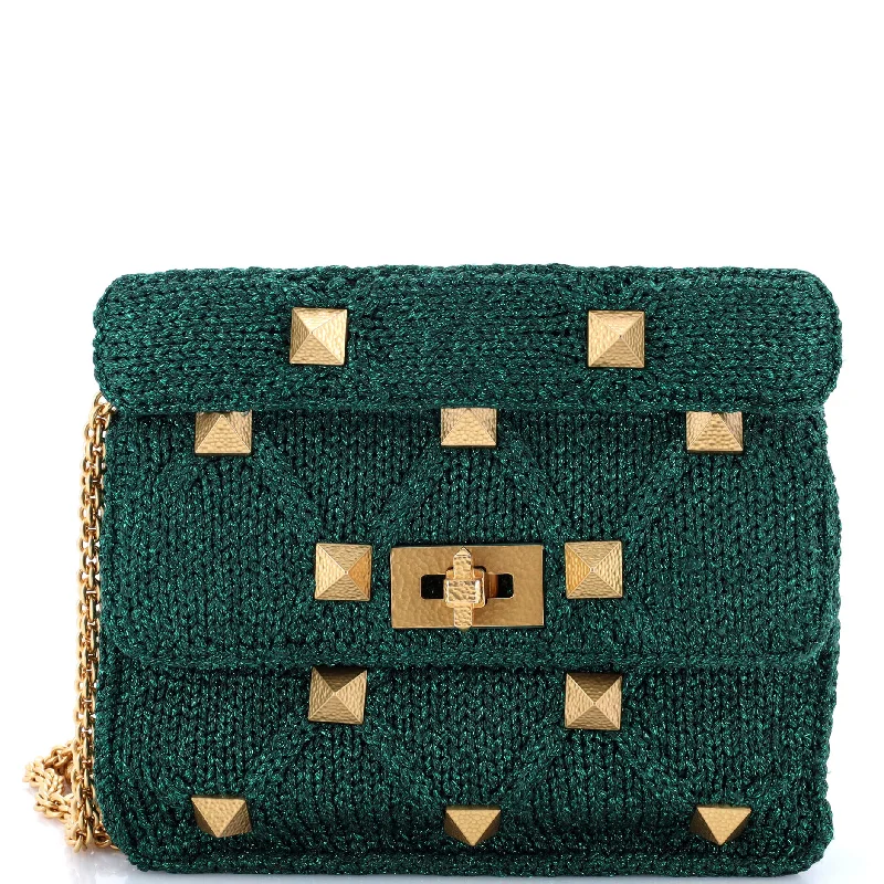 Urban Bags For City Life And Streetwear Fashion Roman Stud Flap Bag Quilted Knit Large