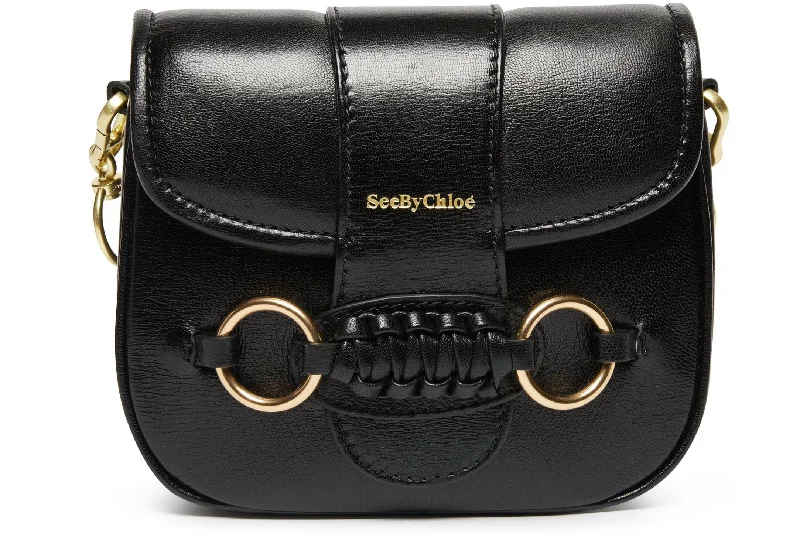 Luxury Bags Saddie Gold Tone Logo Foldover Top Leather Shoulder Handbag In Black