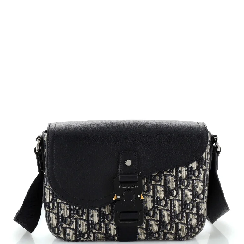 Sporty Bags For Active And Athletic Lifestyles Saddle Buckle Flap Messenger Bag Oblique Canvas and Leather Medium