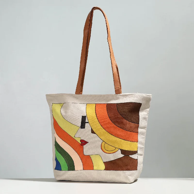 Bags For Sporty And Athletic Styles Beige - Modern Art - Handpainted Canvas Cotton Shoulder Bag
