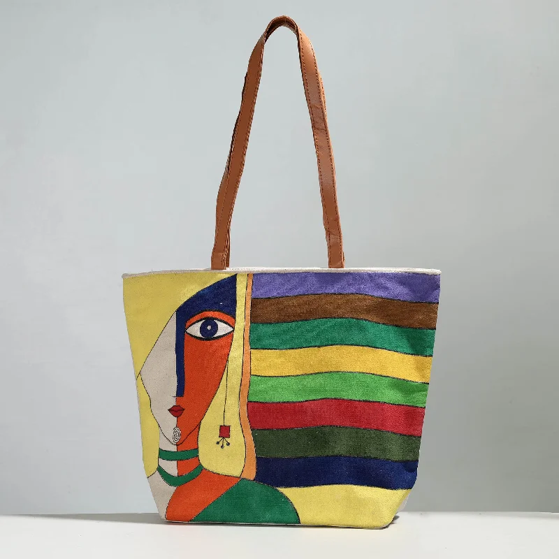 Luxury Bags On Sale Multicolor - Modern Art - Handpainted Canvas Cotton Shoulder Bag