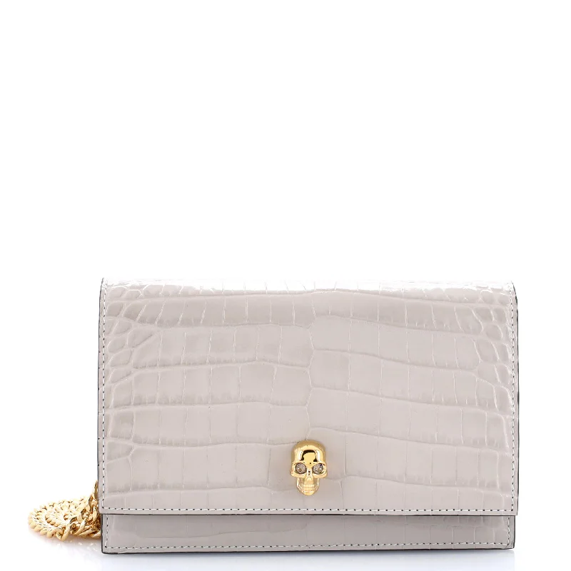 Glamorous Bags For Evening Events And Parties Skull Chain Crossbody Bag Crocodile Embossed Leather Mini