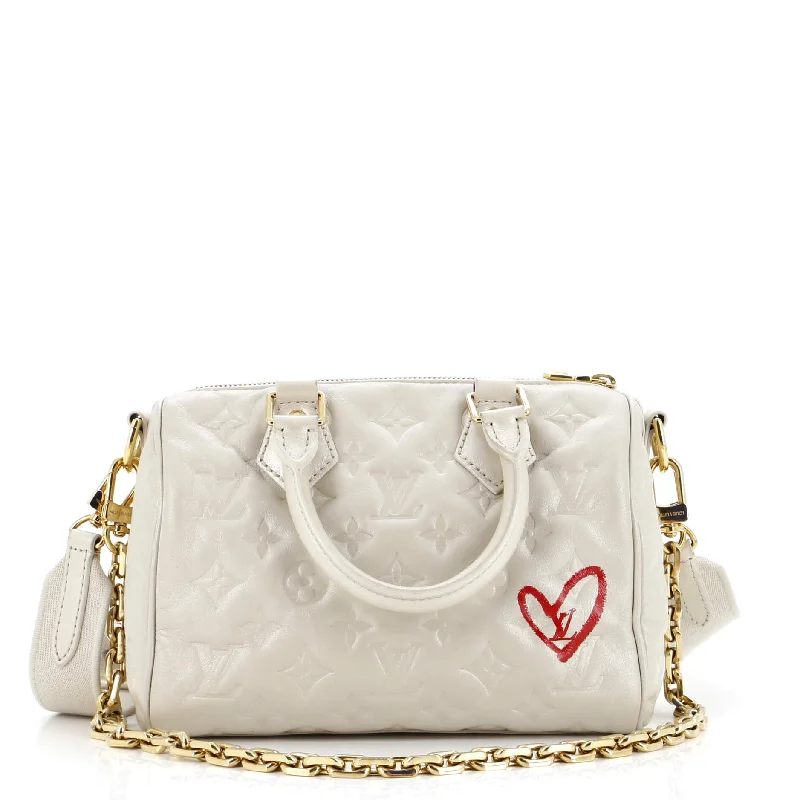 Stylish Bags For Fashion Influencers And Bloggers Speedy Bandouliere Bag Limited Edition Fall in Love Monogram Embossed Lambskin 22